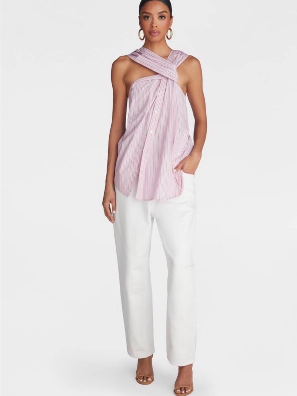 Pink Striped Twist-Neck Women's Top